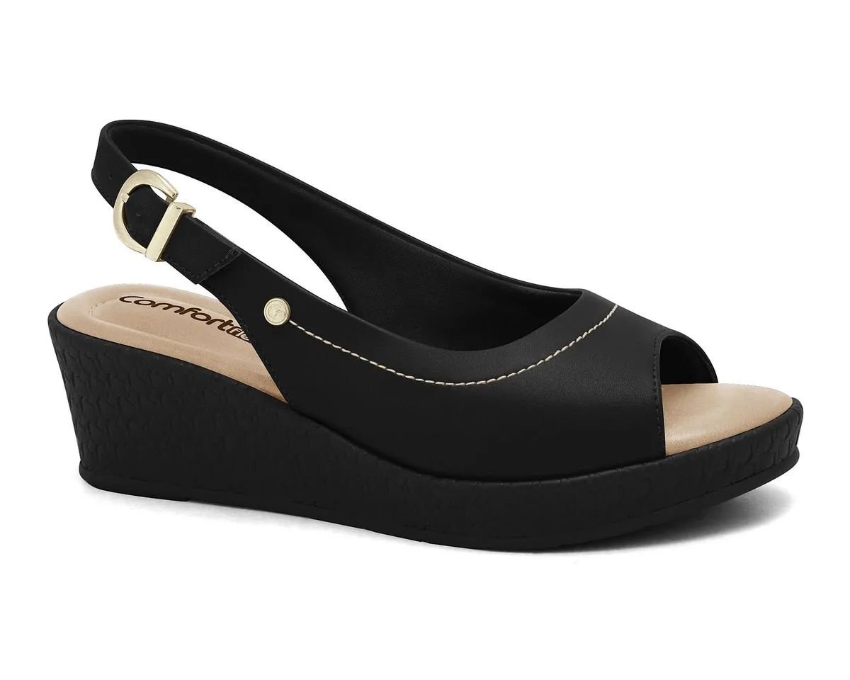 Sandália Anabela Preta Comfortflex 2553405-7