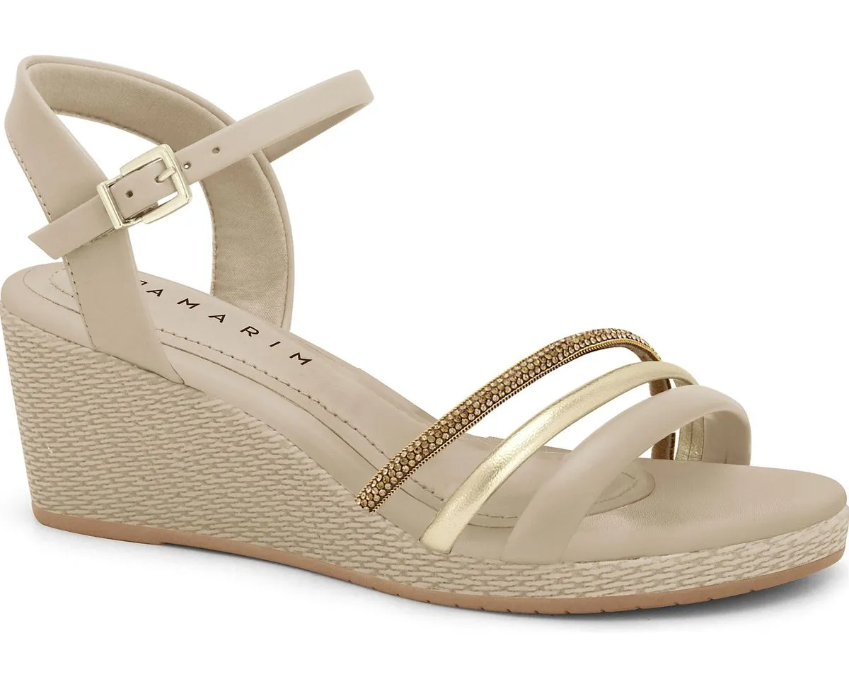Sandália Anabela Almond com Strass Dourado Ramarim 2432202-3
