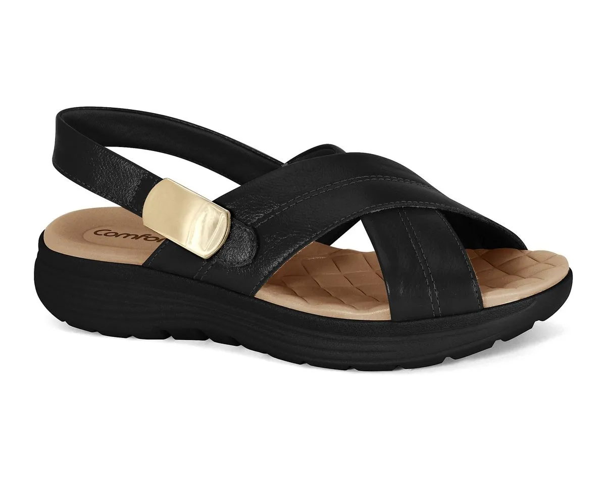 Sandália Papete Preta Comfortflex 2543405-2