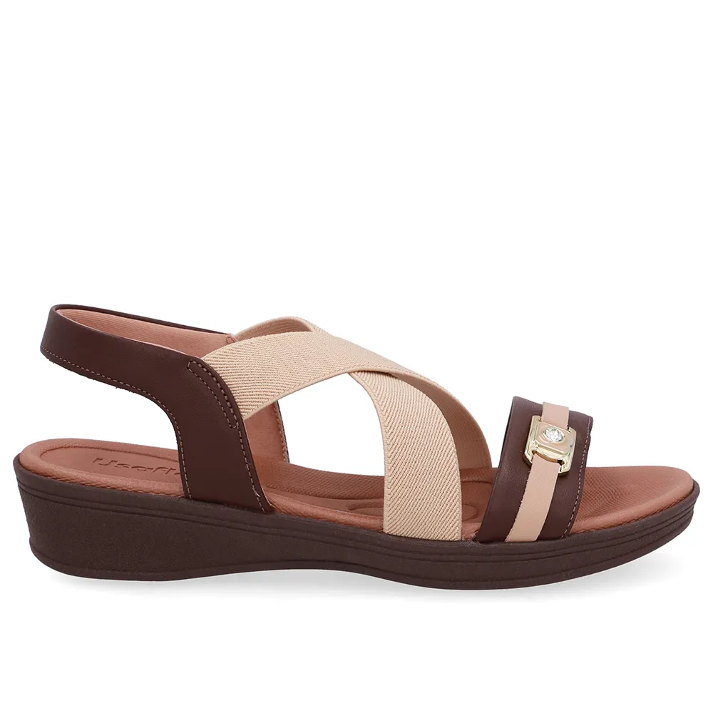 Sandália Couro Marrom Tiras Elástico